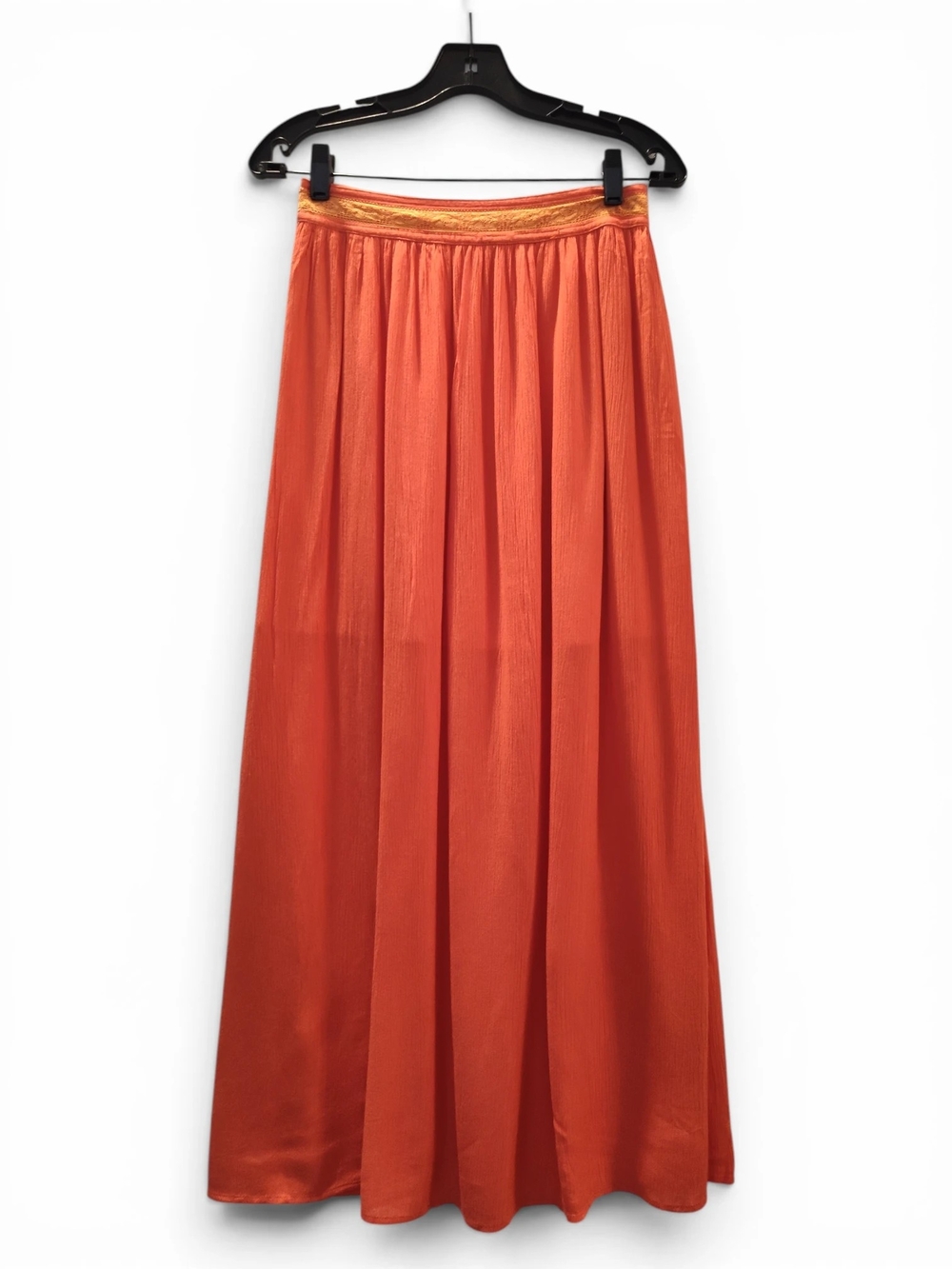 Skies Are Blue Coral Orange Maxi Skirt with Gold Waistband Womens Small